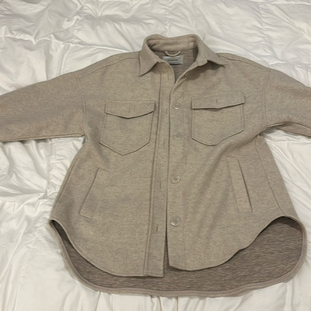 Stradivarius Flannel Button Down In Beige - image 3